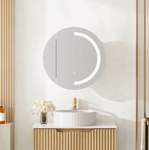 Athena 600mm LED Round Wall Hung Shaving Cabinet - Single Door