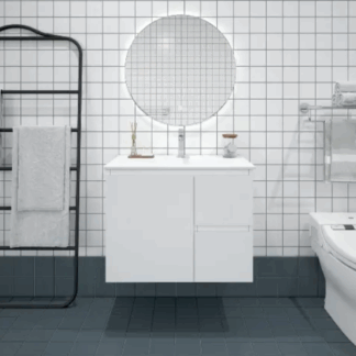 Bianca 750mm MDF Wall Hung Vanity (RHD) Gloss White with Ceramic Top