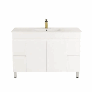 Bianca PVC 120cm Floor Standing Vanity Cabinet Gloss White with Ceramic Basin