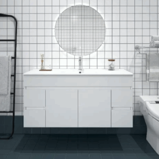 Bianca PVC 120cm Wall Hung Vanity Cabinet Gloss White with Ceramic Basin