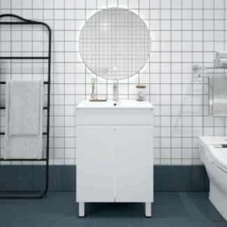 Bianca PVC 60cm Floor Standing Vanity Cabinet Gloss White with Ceramic Basin