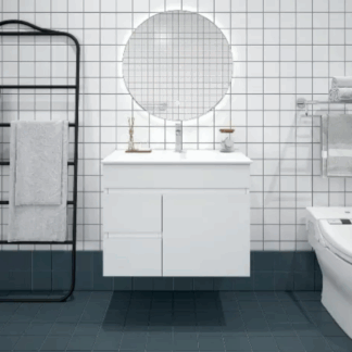 Bianca PVC 75cm Wall Hung Vanity Cabinet (LHD) Gloss White with Ceramic Top