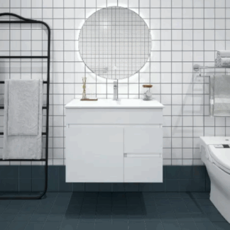 Bianca PVC 75cm Wall Hung Vanity Cabinet (RHD) Gloss White with Ceramic Top