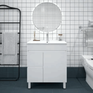 Bianca Slim PVC 75cm Floor Standing Vanity (LHD) Gloss White with Ceramic Top