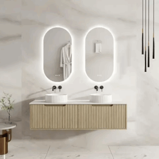 Rhea 1500mm Fluted Wall Hung Vanity Natural Oak with 1500mm Stone Top (no basins)
