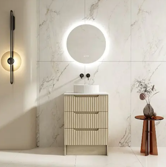 Rhea 600mm Fluted Freestanding Vanity Natural Oak with Stone Top (no basin)