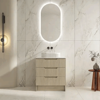 Rhea 750mm Fluted Freestanding Vanity Natural Oak with 750mm Stone Top (no basin)