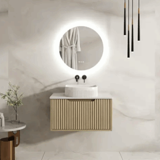 Rhea 750mm Fluted Wall Hung Vanity Natural Oak with 750mm Stone Top (no basin)