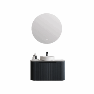 Rome Fluted 600mm Wall Hung Cabinet with White Quartz stone top